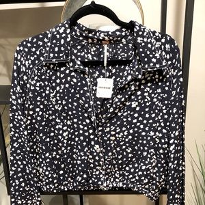 Free People Blue & White Spotted Blouse